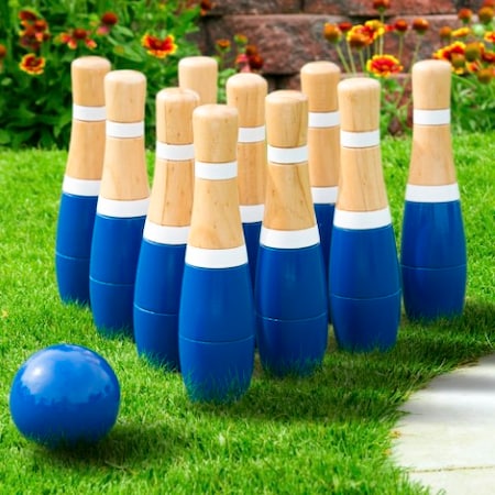 Toy Time Lawn Bowling Game/Skittle Ball for Indoor / Outdoor with Pins, Balls, Bag for Kids, Adults (8 Inch) 878639HYH